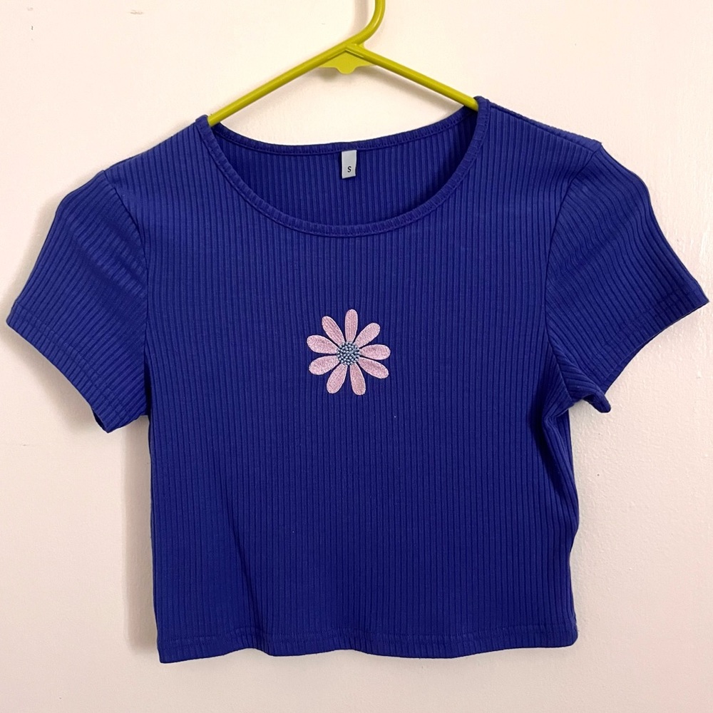 Purple Blue Flower Crop Top